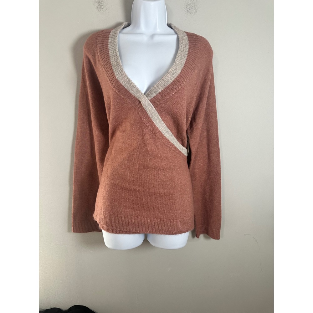 Skies Are Blue Surplice V-Neck Wrap Sweater Terracotta Orange NWT Size L 23375